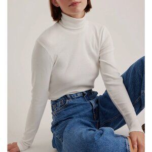 NWT Quince Organic Cotton Micro Rib Turtleneck Womens XS White